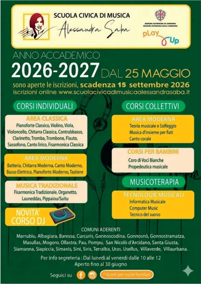 Scuola Civica di Musica Alessandra Saba &ndash; Anno Accademico 2026/2027