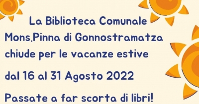 Biblioteca "Mons. Michele Pinna" - chiusura estiva dal 16 al 31 Agosto 2022