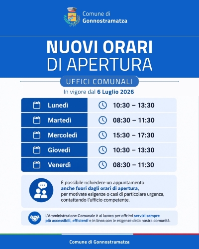 Nuovi orari di apertura al pubblico degli uffici Comunali
